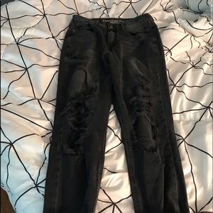 america eagle black ripped mom jeans